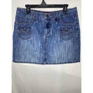 Vintage FADED GLORY Skort Denim Jean Med Wash Button Pockets 80s Womens 10 Blue